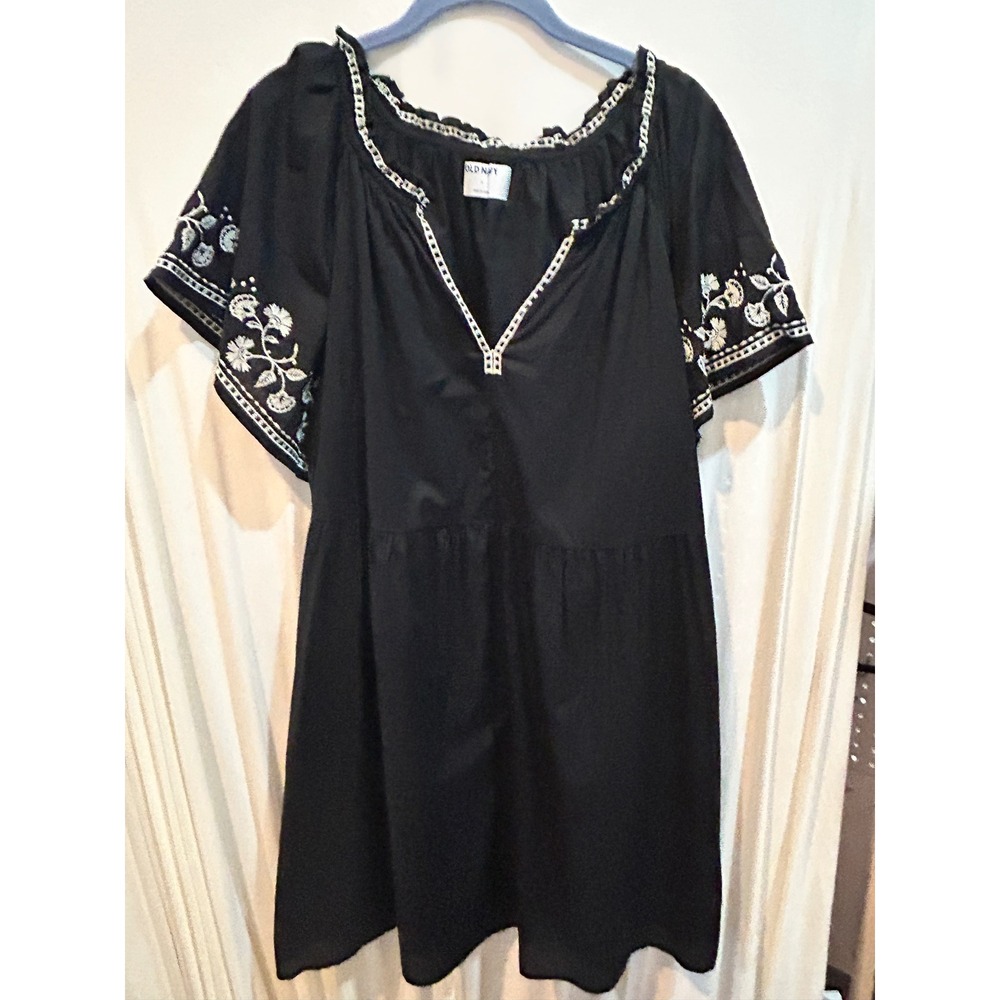 Old Navy Black Embroidered Peasant Dress‎ Short Sleeve Summer Casual Cute L